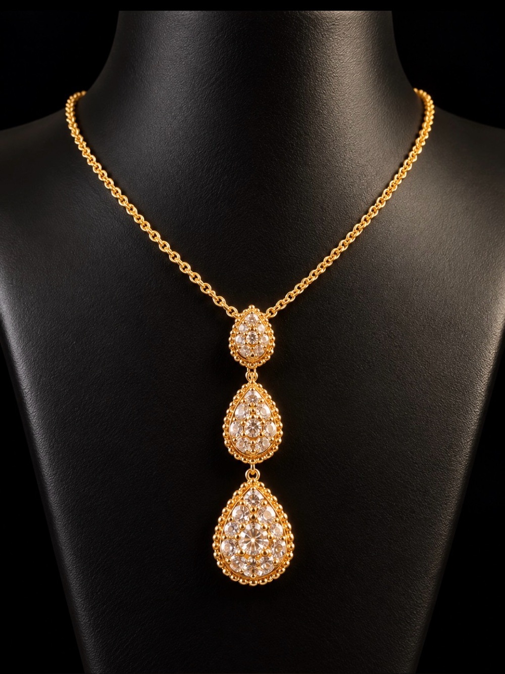 Gold Teardrop Pendant Necklace with Crystals